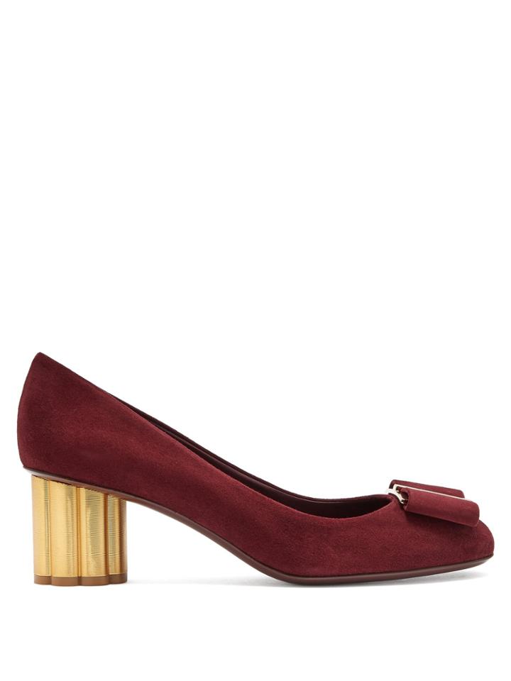 Salvatore Ferragamo Capua Flower Column-heel Suede Pumps