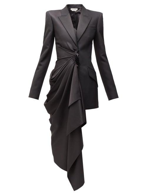 Matchesfashion.com Alexander Mcqueen - Draped Panel Satin And Crepe Blazer - Womens - Black