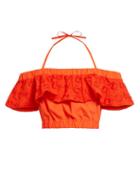 Matchesfashion.com Fendi - Broderie Anglaise Halterneck Crop Top - Womens - Orange