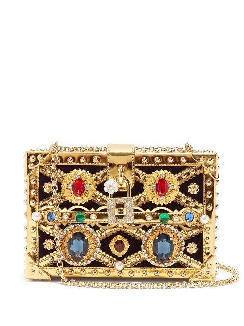 Matchesfashion.com Dolce & Gabbana - Crystal Embellished Box Clutch - Womens - Black Gold