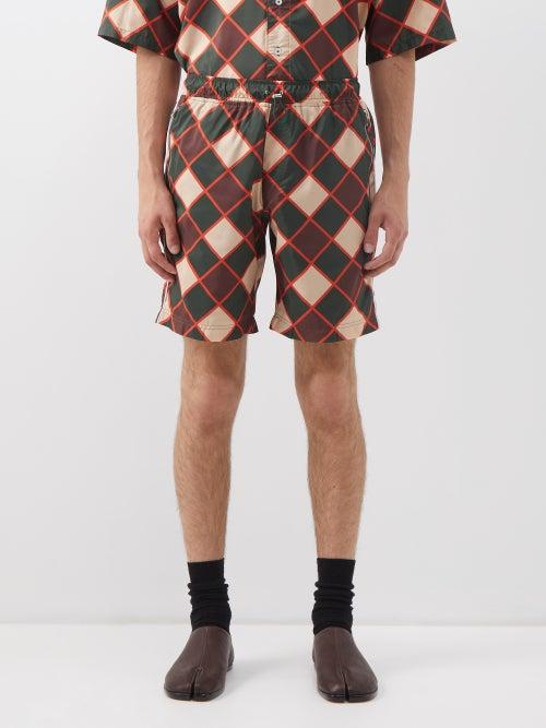 Ahluwalia - Check-print Recycled-shell Shorts - Mens - Green Multi