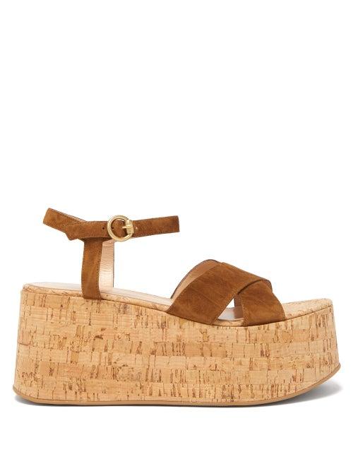 Matchesfashion.com Gianvito Rossi - Bebe 85 Crossover-strap Suede Wedge Sandals - Womens - Dark Brown