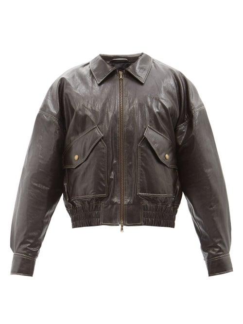 Y/project - Draped Faux-leather Bomber Jacket - Mens - Brown