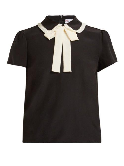 Matchesfashion.com Redvalentino - Pussy Bow Silk Crepe Blouse - Womens - Black White