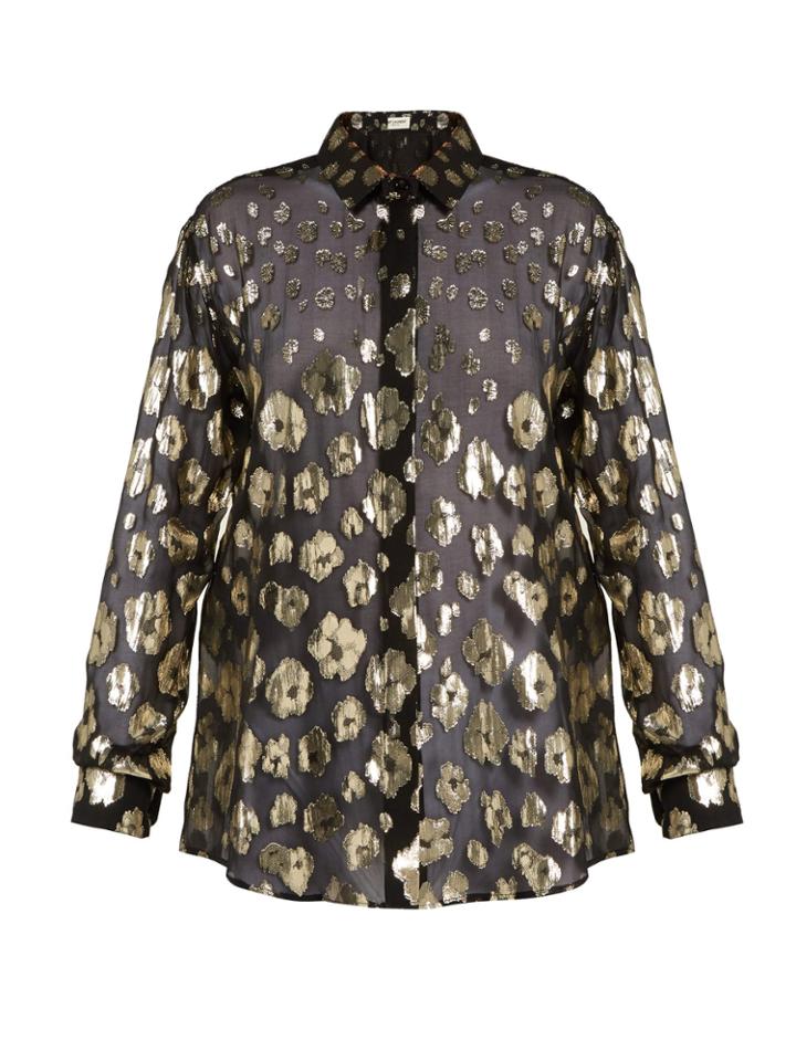 Saint Laurent Floral Fil-coup Silk-blend Chiffon Blouse