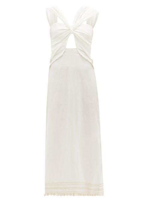 Johanna Ortiz - Nomad Shirred Linen Maxi Dress - Womens - Ivory