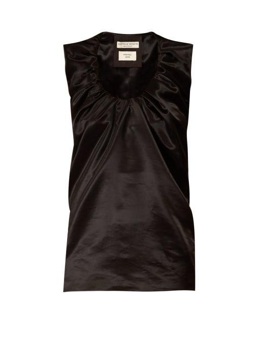 Matchesfashion.com Bottega Veneta - Gathered Scoop Neck Satin Top - Womens - Black