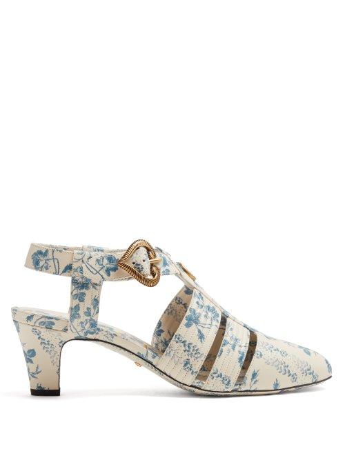 Matchesfashion.com Gucci - Gea Logo Embellished Leather Pumps - Womens - Blue White