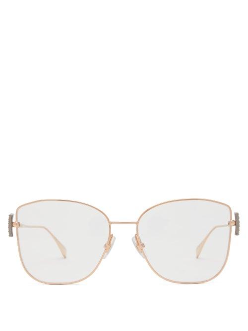 Matchesfashion.com Fendi - Crystal Embellished Cat Eye Metal Glasses - Womens - Gold