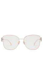 Matchesfashion.com Fendi - Crystal Embellished Cat Eye Metal Glasses - Womens - Gold