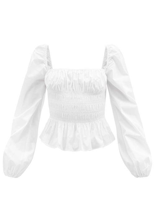 Staud - Jules Square-neck Cotton-blend Blouse - Womens - White