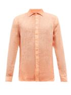 120 Lino 120% Lino - Long-sleeved Linen Shirt - Mens - Orange