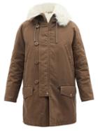 Saint Laurent - Hooded Shearling-lined Cotton-blend Gabardine Coat - Womens - Khaki