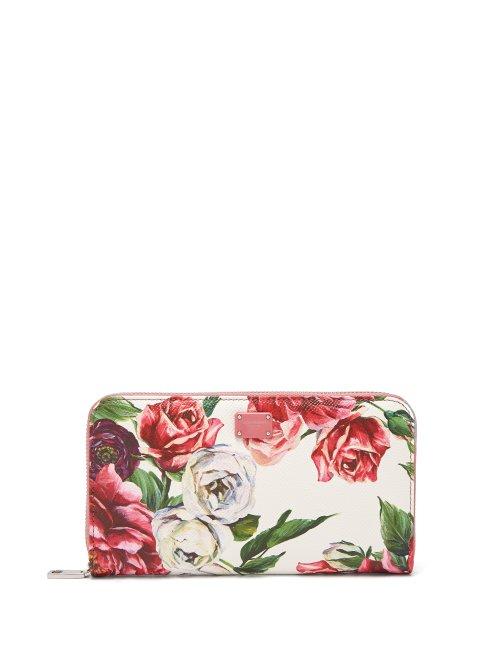 Matchesfashion.com Dolce & Gabbana - Rose Print Leather Continental Wallet - Womens - Pink White