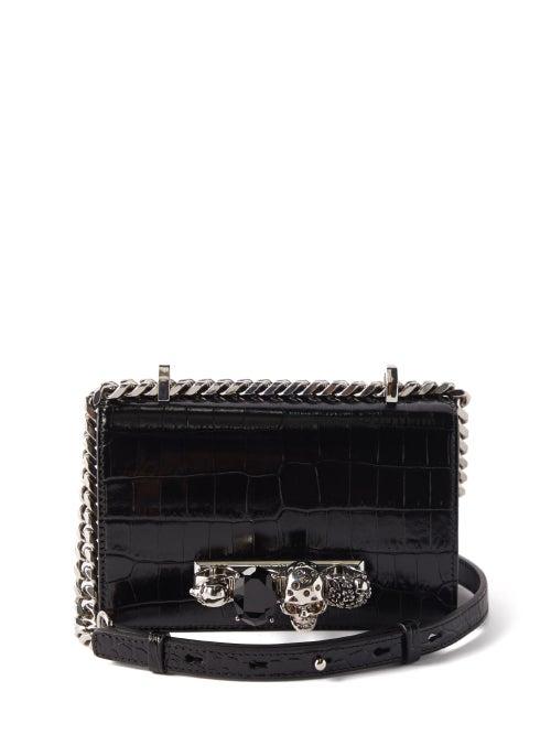 Alexander Mcqueen - Knuckle Crocodile-effect Leather Cross-body Bag - Womens - Black