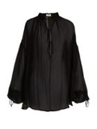 Matchesfashion.com Saint Laurent - Blouson Sleeve Mousseline Crepe Blouse - Womens - Black