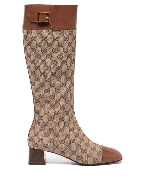Gucci - Ellis Gg-monogram Canvas Knee-high Boots - Womens - Beige
