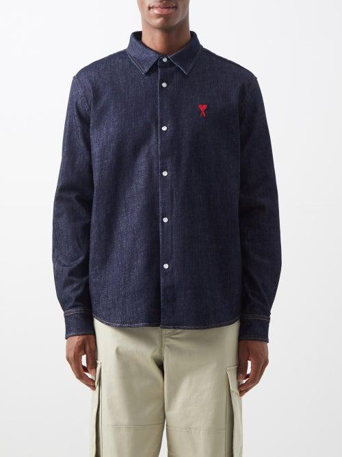Ami - Ami De Caur-embroidered Denim Shirt - Mens - Dark Blue