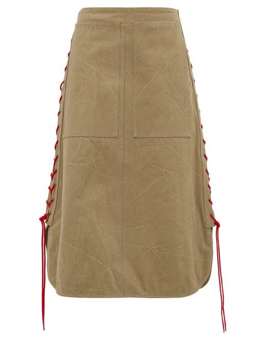 Matchesfashion.com Colville - Lace Up Cotton Twill Midi Skirt - Womens - Beige