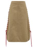Matchesfashion.com Colville - Lace Up Cotton Twill Midi Skirt - Womens - Beige