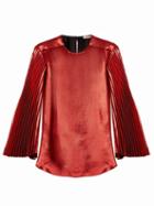 Matchesfashion.com Christopher Kane - Pleated Sleeve Silk Blend Lam Blouse - Womens - Red