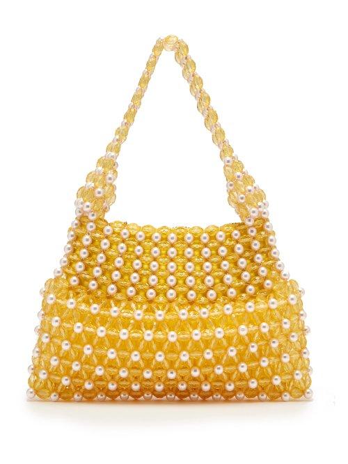 Matchesfashion.com Shrimps - Quinn Faux Pearl And Bead Embellished Bag - Womens - Yellow Multi