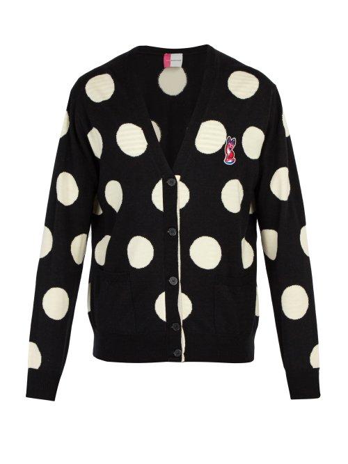 Matchesfashion.com Maison Kitsun - Acide Fox Appliqu Polka Dot Wool Cardigan - Mens - Black Multi