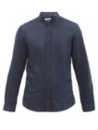 Matchesfashion.com Brunello Cucinelli - Stand-collar Linen-blend Shirt - Mens - Navy