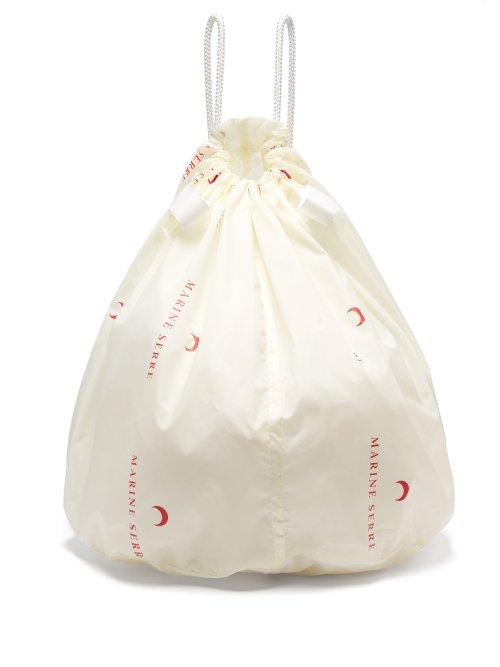 Matchesfashion.com Marine Serre - Boule Logo Print Cross Body Drawstring Bag - Womens - White