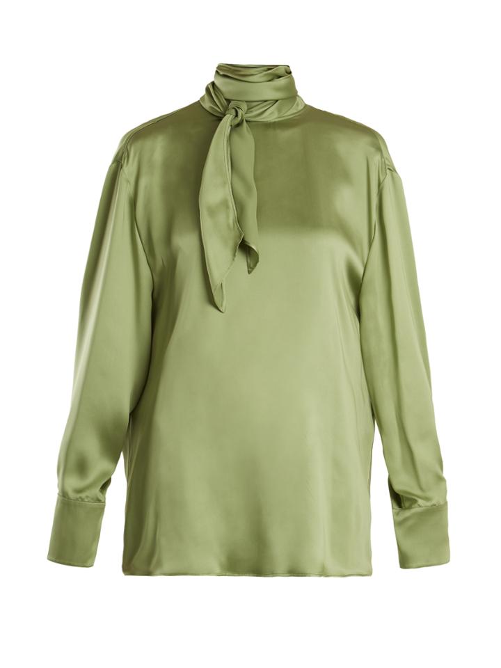 Valentino Tie-neck Cowl-back Silk-satin Blouse