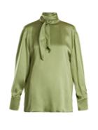 Valentino Tie-neck Cowl-back Silk-satin Blouse