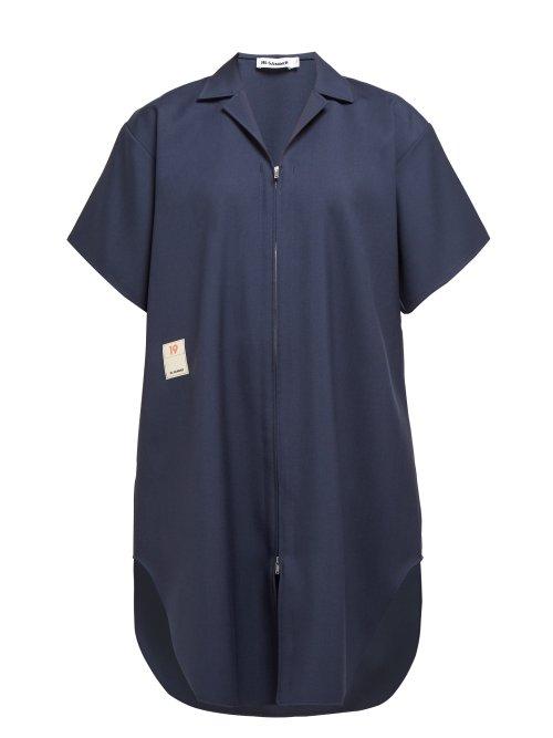 Matchesfashion.com Jil Sander - Gunner Wool Long Line Shirt - Womens - Navy