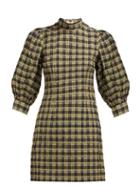 Matchesfashion.com Ganni - Checked Cotton Blend Mini Dress - Womens - Khaki