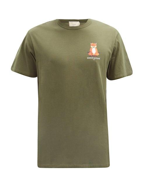 Matchesfashion.com Maison Kitsun - Lotus Fox Cotton-jersey T-shirt - Mens - Khaki