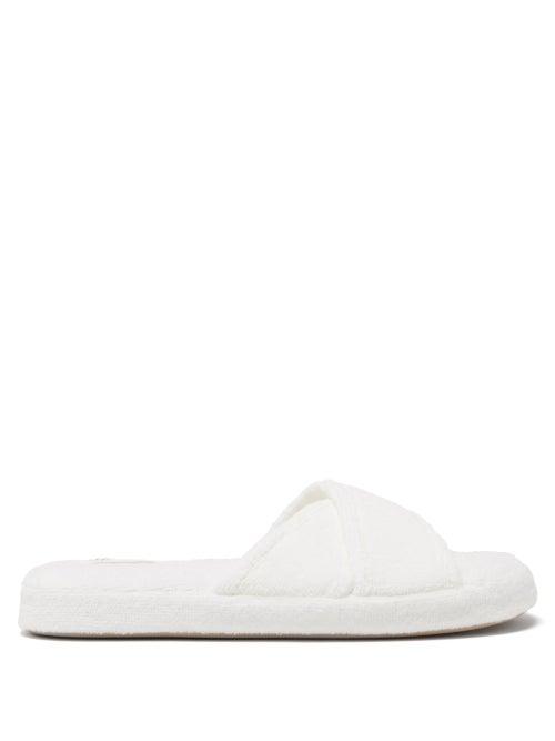 Ladies Shoes Skin - Kyoto Crossover-strap Organic-cotton Terry Slides - Womens - White