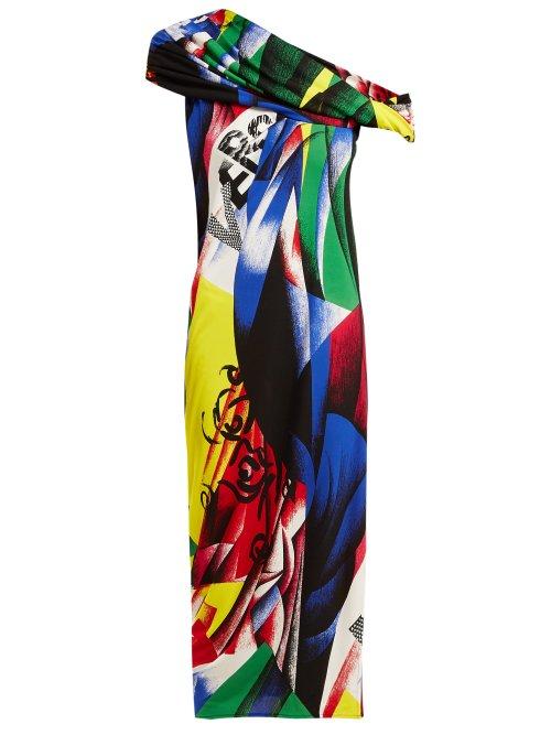 Matchesfashion.com Versace - Paint Print Off The Shoulder Dress - Womens - Multi