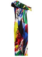 Matchesfashion.com Versace - Paint Print Off The Shoulder Dress - Womens - Multi
