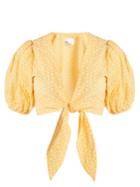 Lisa Marie Fernandez Puff-sleeved Tie-waist Cotton Blouse