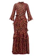 Matchesfashion.com Saloni - Marissa Floral Print Fil Coup Maxi Dress - Womens - Black Red