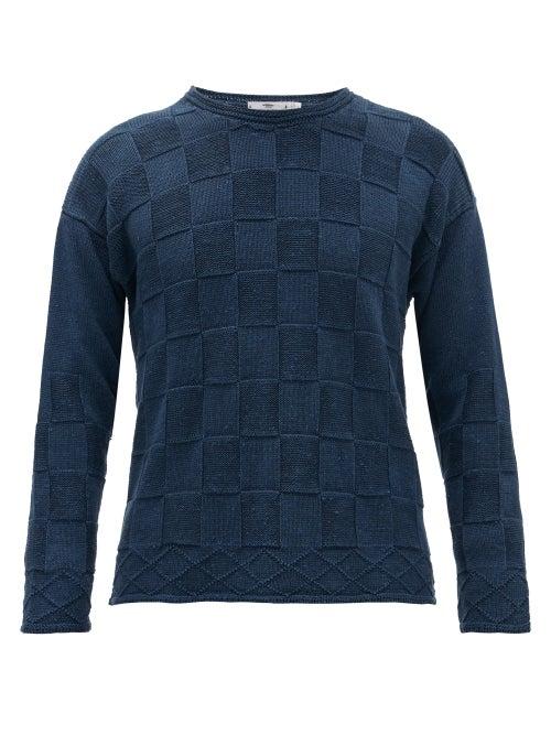 Matchesfashion.com Inis Mein - Basket-knit Linen-blend Sweater - Mens - Blue