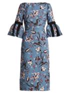Matchesfashion.com Erdem - Alexandra Tulip Dream Floral Print Cloqu Dress - Womens - Blue Multi
