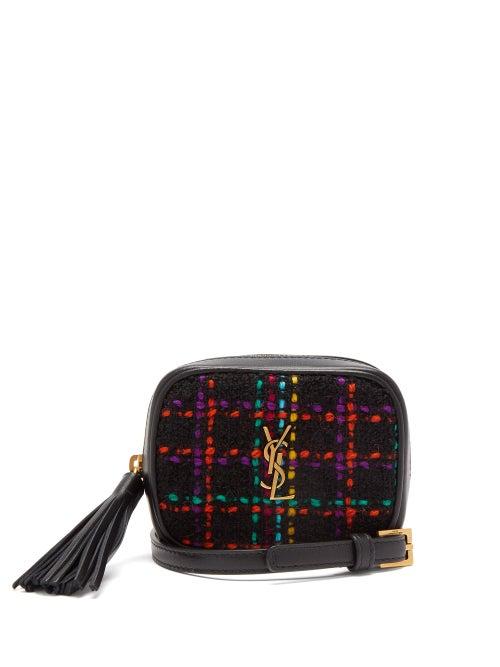 Saint Laurent - Marsupio Ysl-plaque Wool-tweed Belt Bag - Womens - Black Multi