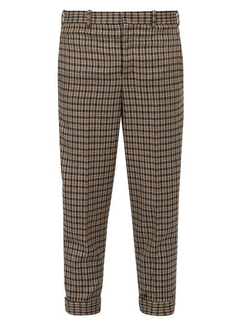 Matchesfashion.com Neil Barrett - Checked Metal Clip Wool Blend Trousers - Mens - Brown