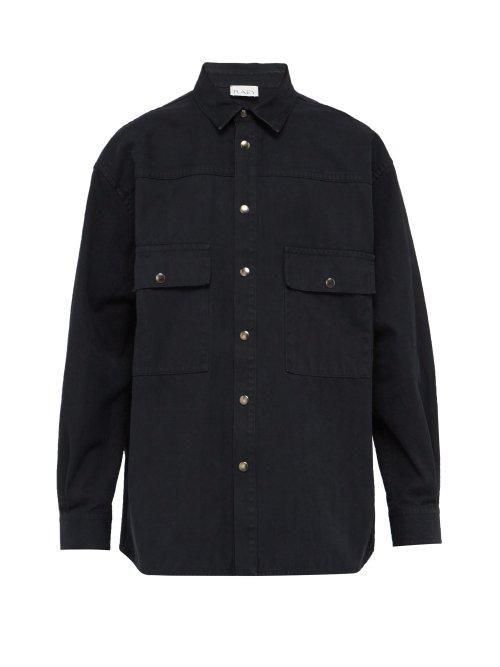 Matchesfashion.com Raey - Push Stud Herringbone Cotton Overshirt - Mens - Navy