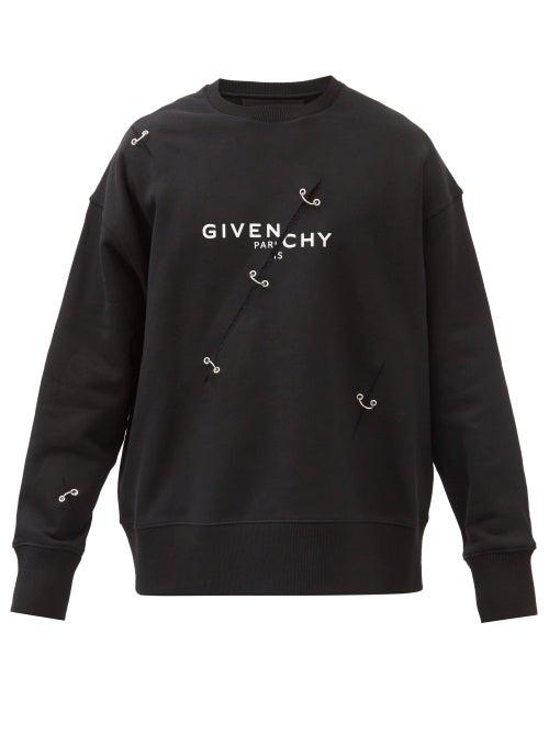 Mens Rtw Givenchy - Logo-print Distressed Cotton-jersey Sweatshirt - Mens - Black