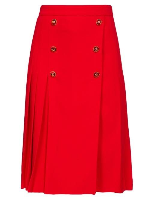Matchesfashion.com Dolce & Gabbana - Button Embellished Pleated Wool Skirt - Womens - Red