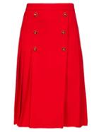 Matchesfashion.com Dolce & Gabbana - Button Embellished Pleated Wool Skirt - Womens - Red