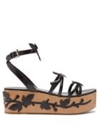 Matchesfashion.com Prada - Flatform Floral Appliqud Leather Sandals - Womens - Black