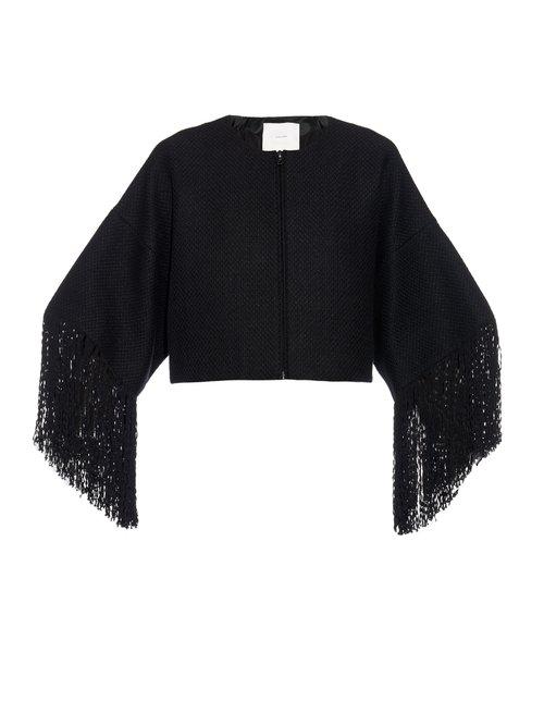 Matchesfashion.com Adam Lippes - Basketweave Fringed Cropped Jacket - Womens - Black