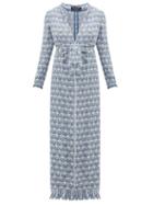 Matchesfashion.com Balmain - Double Breasted Belted Boucl Tweed Coat - Womens - Blue White
